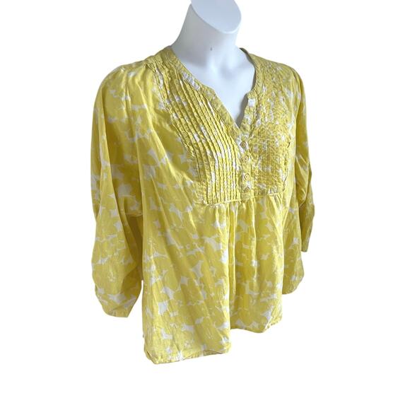 Womens Size 18 20 Butter Yellow Blouse Floral 100 Cotton Bohochic Cottage Flowy - Picture 2 of 5